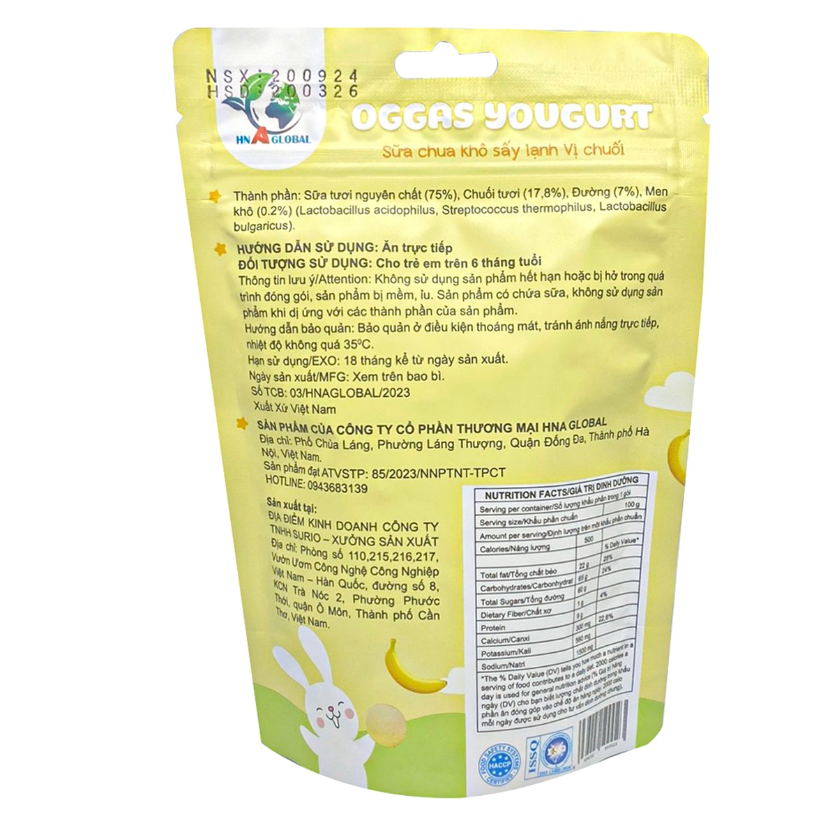 Sữa chua khô sấy lạnh Oggas Yogurt vị chuối 18g - mặt trái