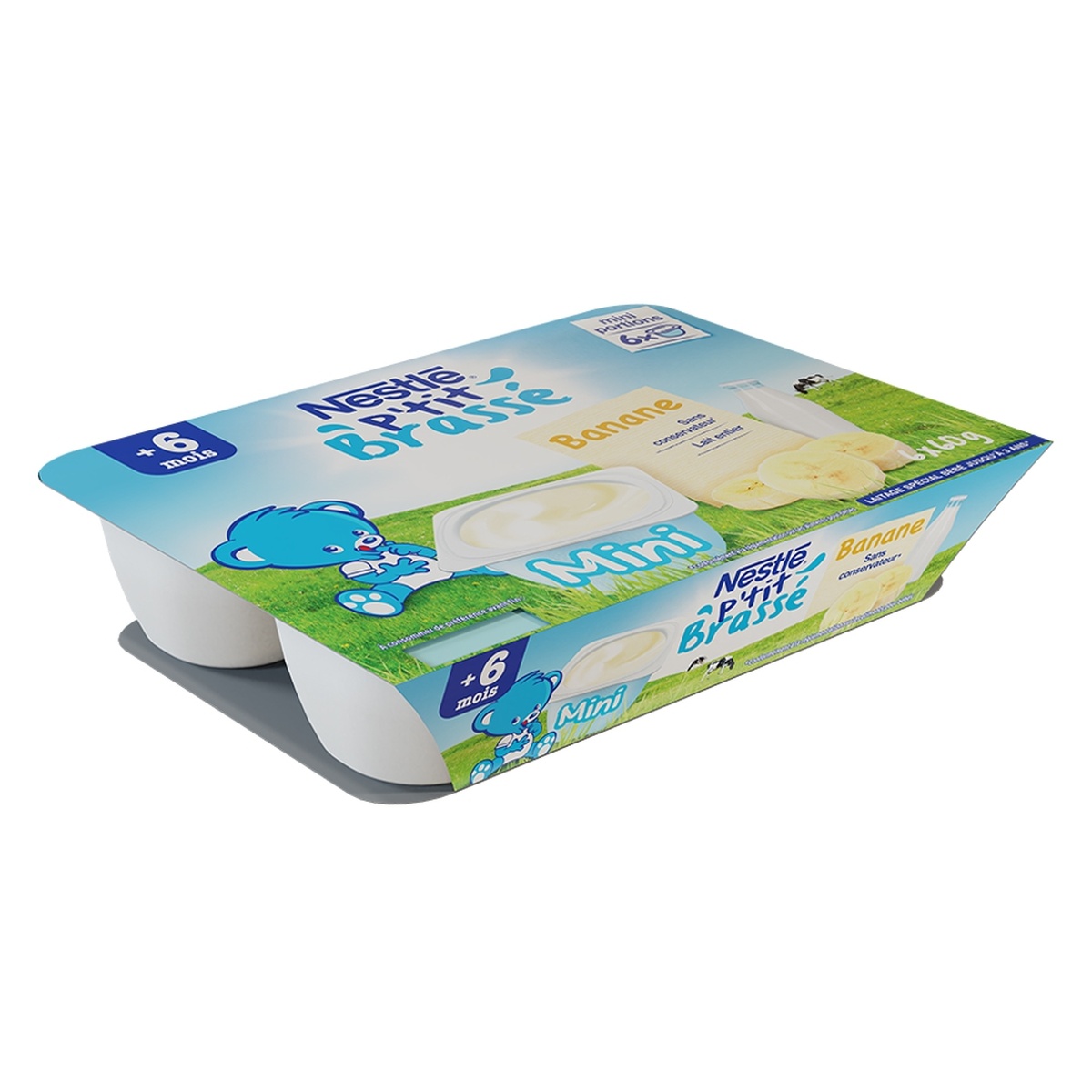 Sữa chua nguội Nestlé P'tit Brasse vị chuối (lốc 6x60g) - mặt trái