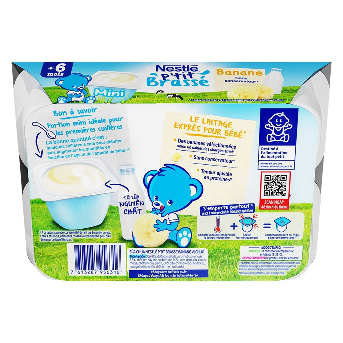 Sữa chua nguội Nestlé P'tit Brasse vị chuối (lốc 6x60g) - góc nghiêng