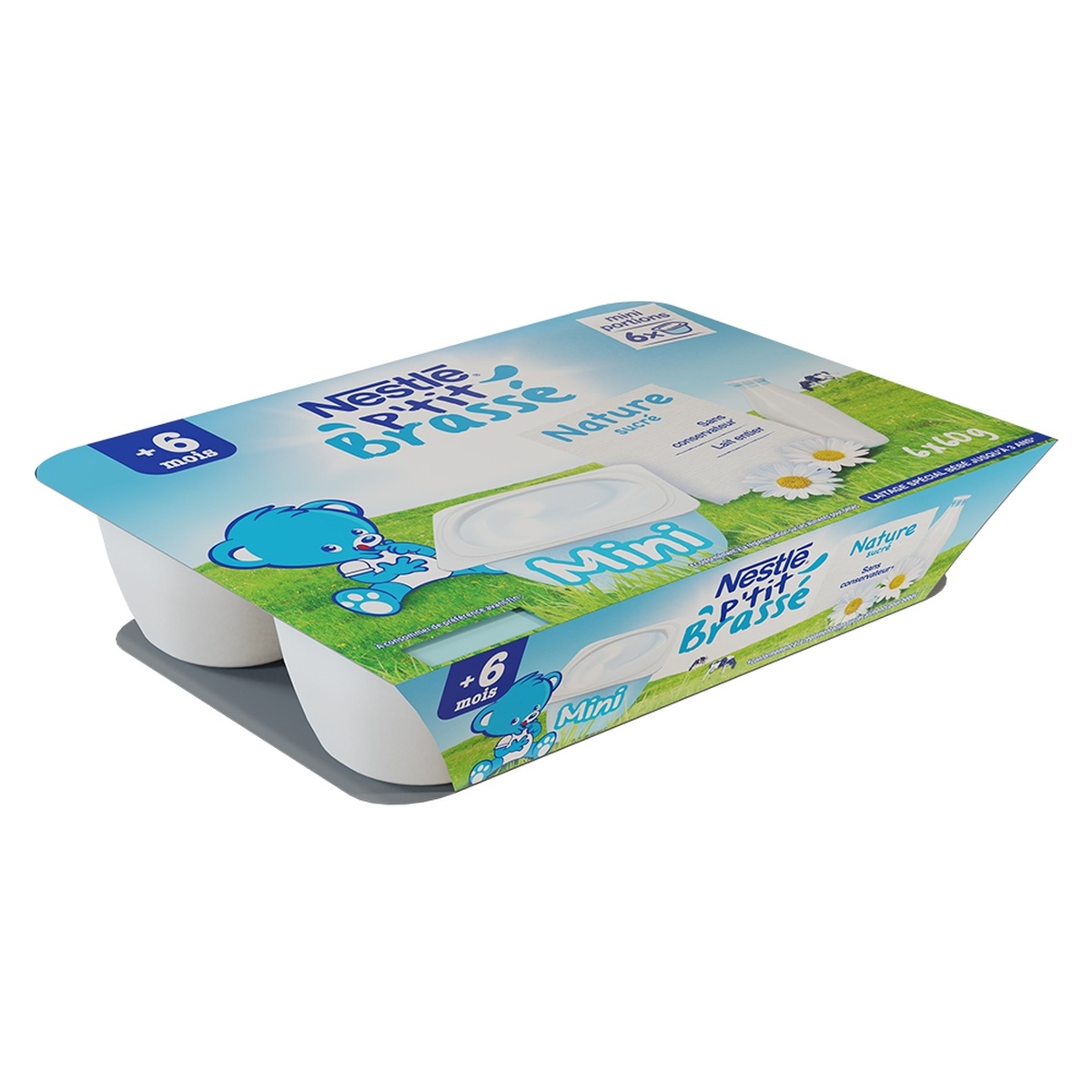 Sữa chua nguội Nestlé P'tit Brasse vị tự nhiên (lốc 6x60g) - mặt trái