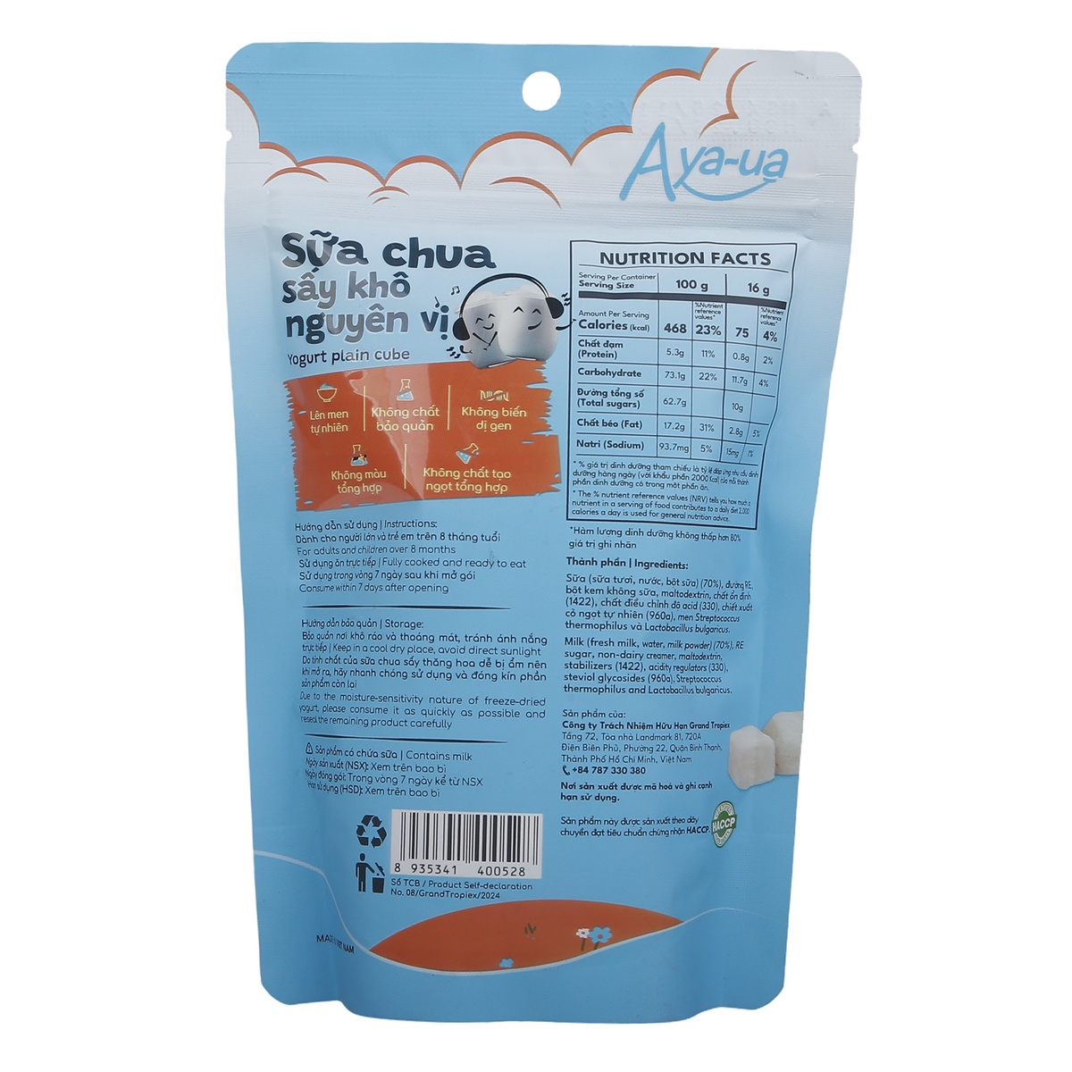 Sữa chua sấy khô Aya-ua nguyên vị 16g - mặt trái