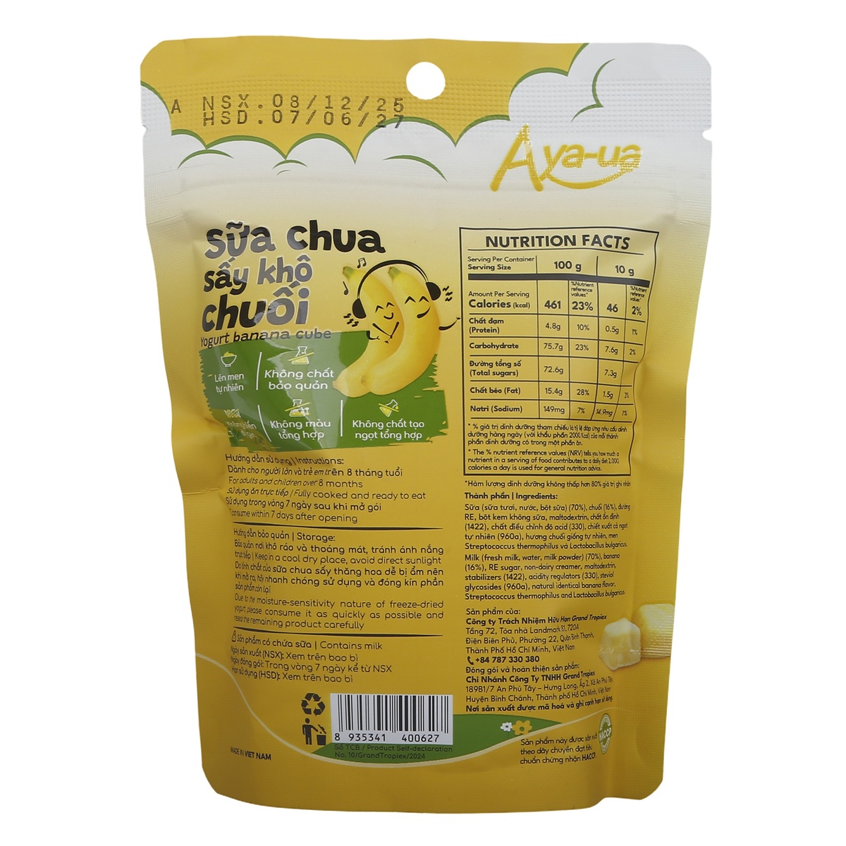 Sữa chua sấy khô Aya-ua vị chuối 10g - mặt trái