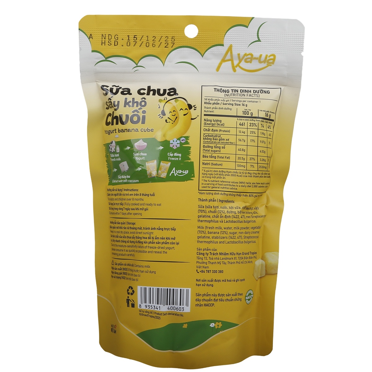 Sữa chua sấy khô Aya-ua vị chuối 16g - mặt trái