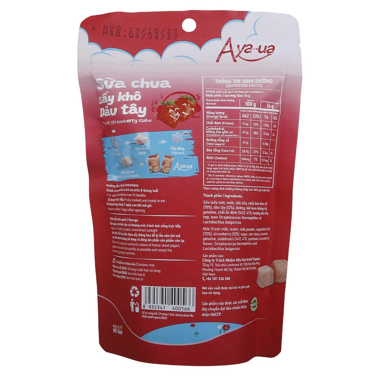 Sữa chua sấy khô Aya-ua vị dâu 16g - mặt trái