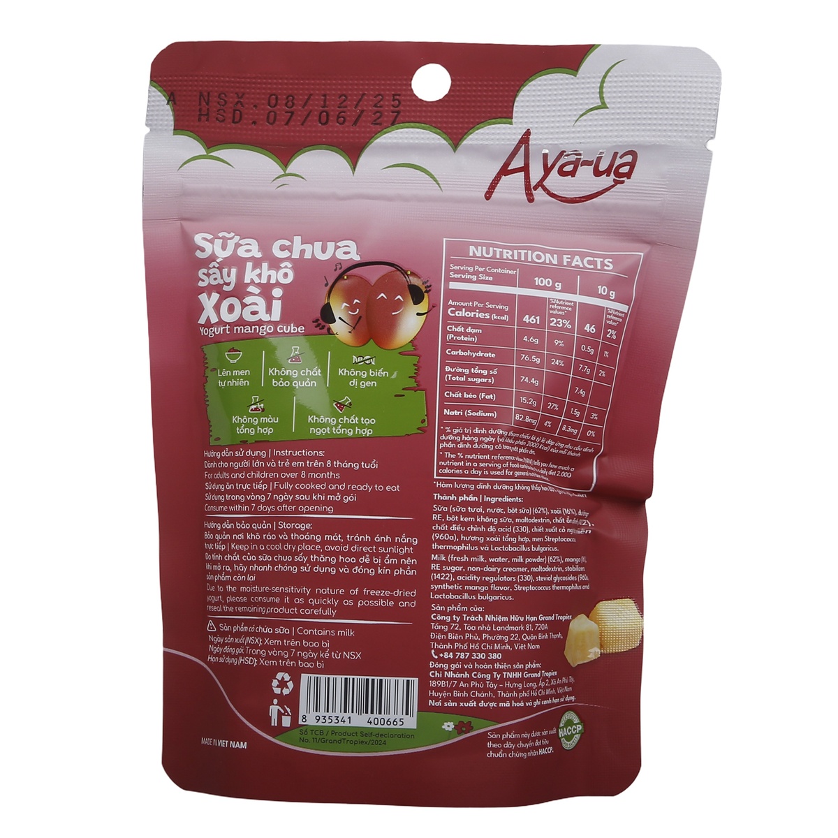 Sữa chua sấy khô Aya-ua vị xoài 10g - mặt trái