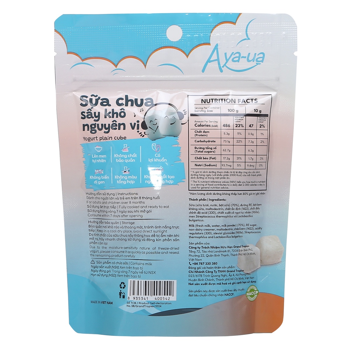 Sữa chua sấy khô nguyên vị Aya-ua cho bé 8M (10g) - mặt trái