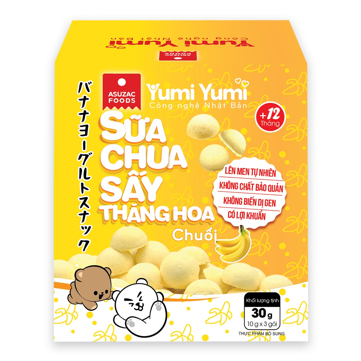 Sữa chua sấy thăng hoa vị chuối Asuzac cho bé trên 12 tháng tuổi - mặt trái