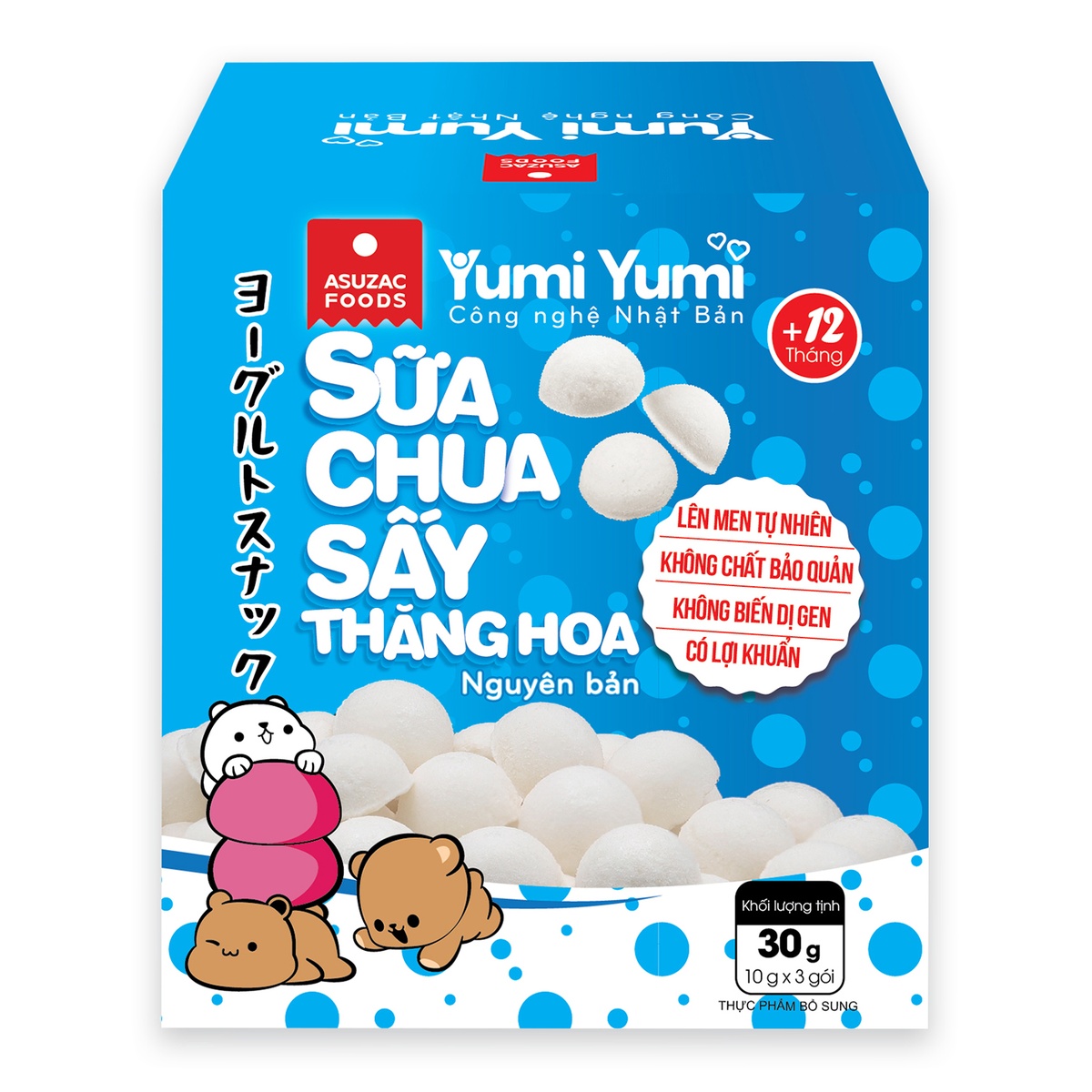 Sữa chua sấy thăng hoa vị tự nhiên Asuzac cho bé trên 12 tháng tuổi - mặt trái