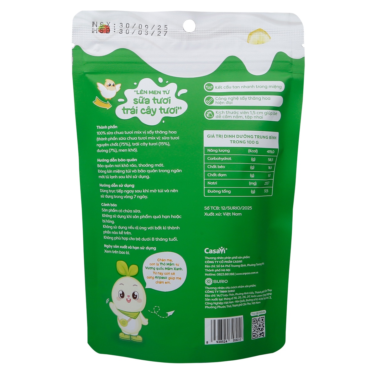 Sữa chua sấy tự nhiên Anpaso mix vị 20g  - mặt trái