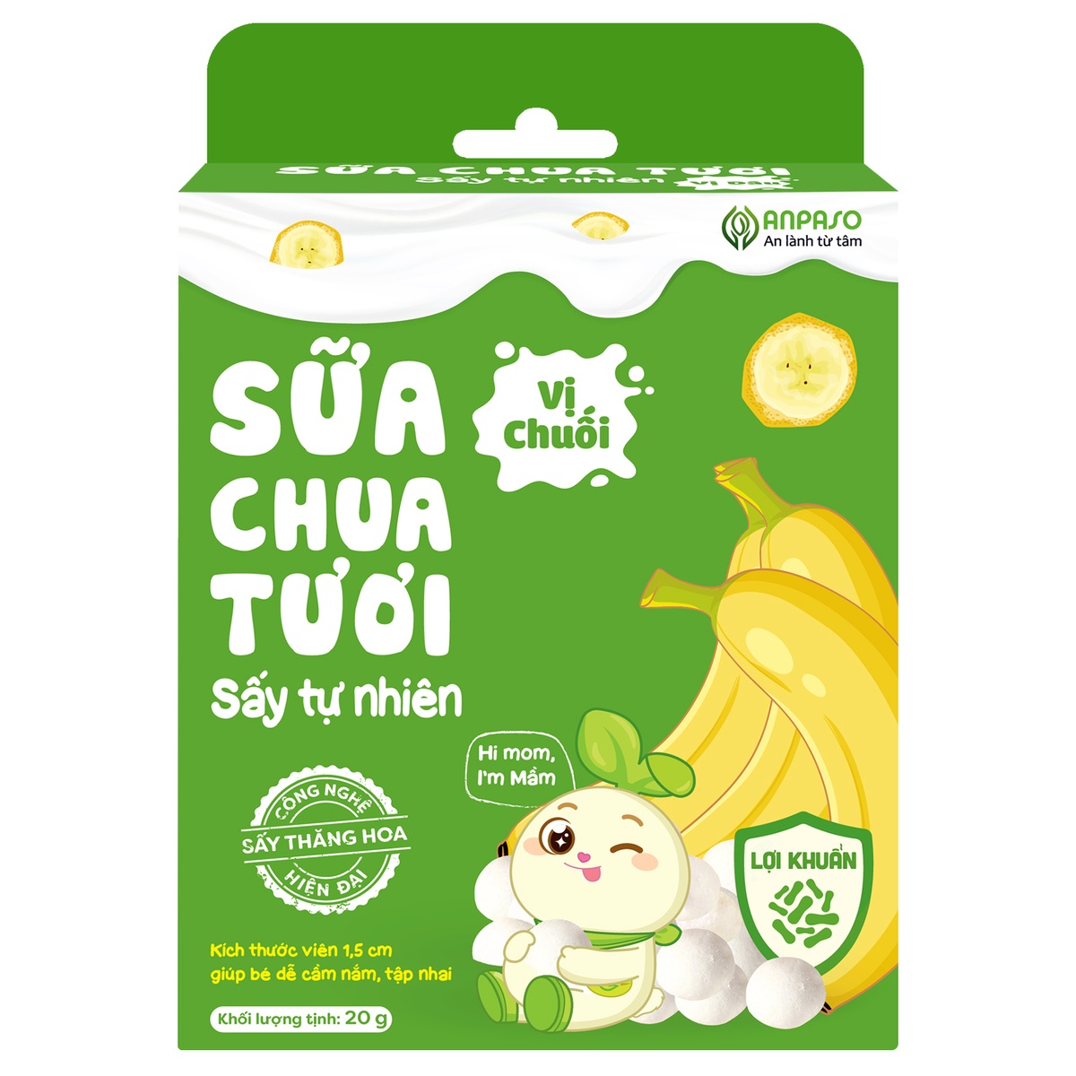 Sữa chua sấy tự nhiên Anpaso vị chuối 20g - mặt phải