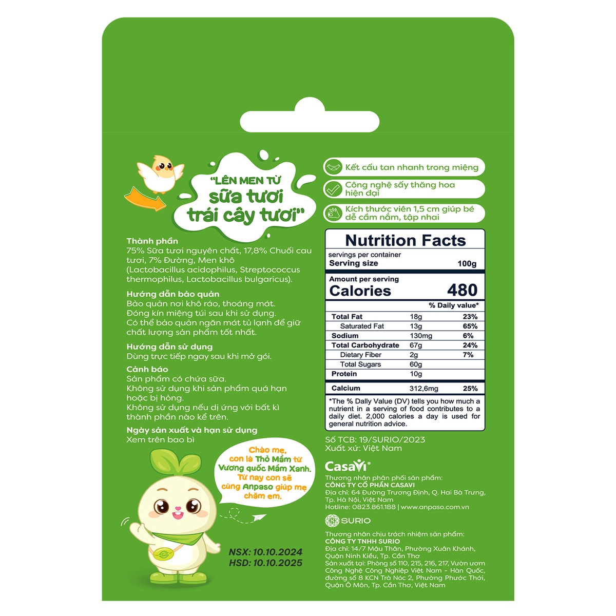 Sữa chua sấy tự nhiên Anpaso vị chuối 20g - mặt sau
