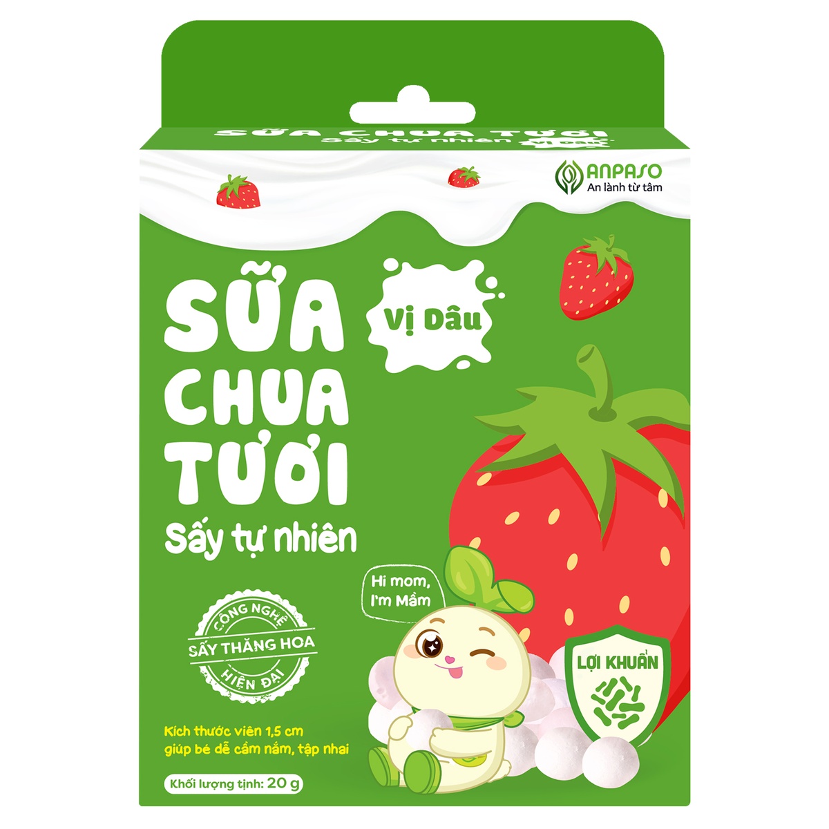 Sữa chua sấy tự nhiên Anpaso vị dâu tây 20g - mặt sau