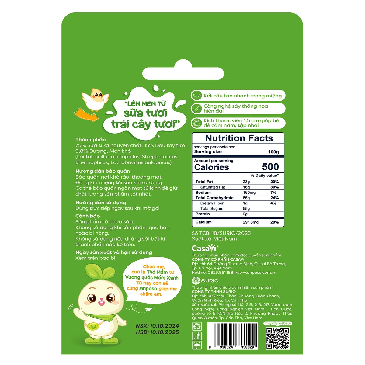 Sữa chua sấy tự nhiên Anpaso vị dâu tây 20g - mặt sau