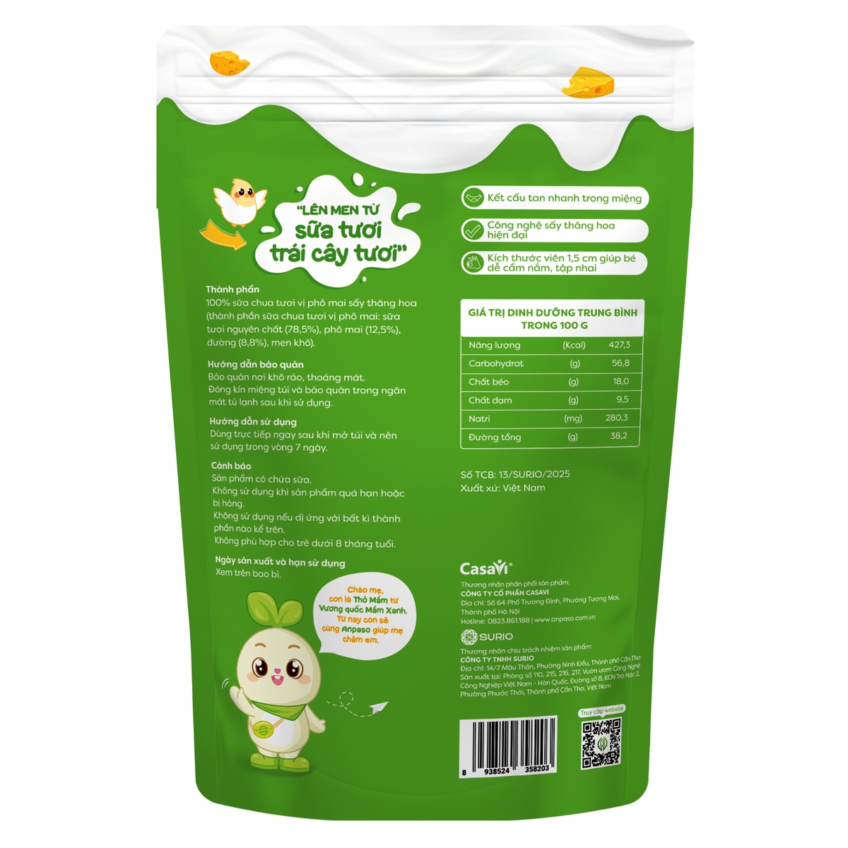 Sữa chua sấy tự nhiên Anpaso vị phô mai 20g  - mặt trái