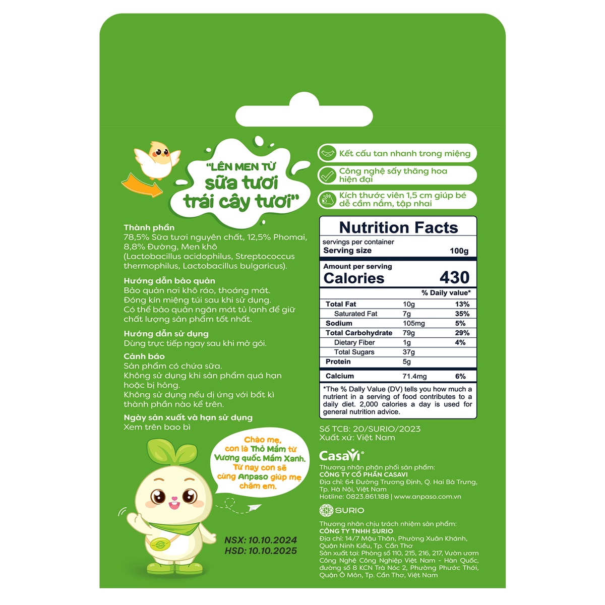 Sữa chua sấy tự nhiên Anpaso vị phô mai 20g  - mặt phải
