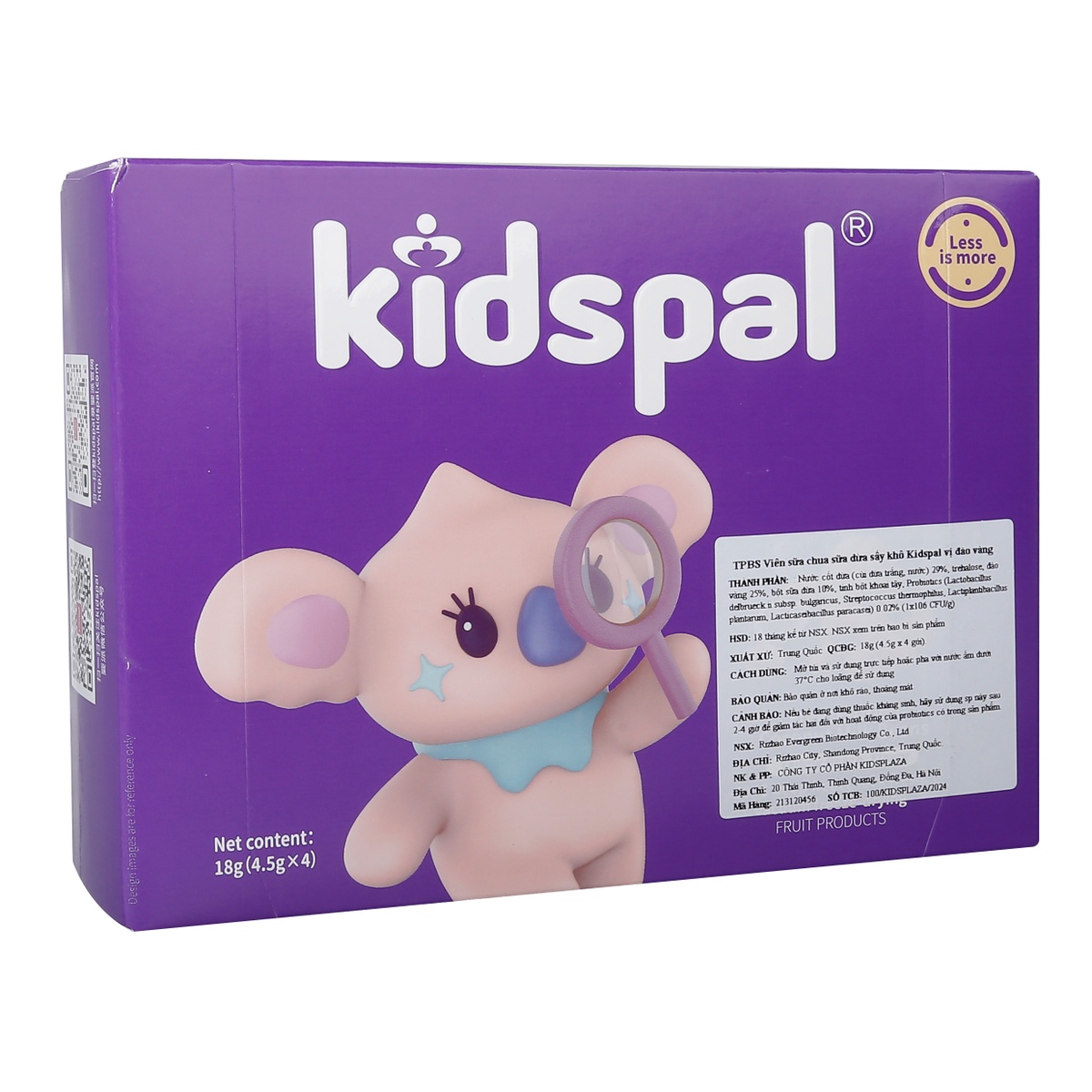 Sữa chua sữa dừa sấy khô Kidspal vị đào vàng - góc nghiêng