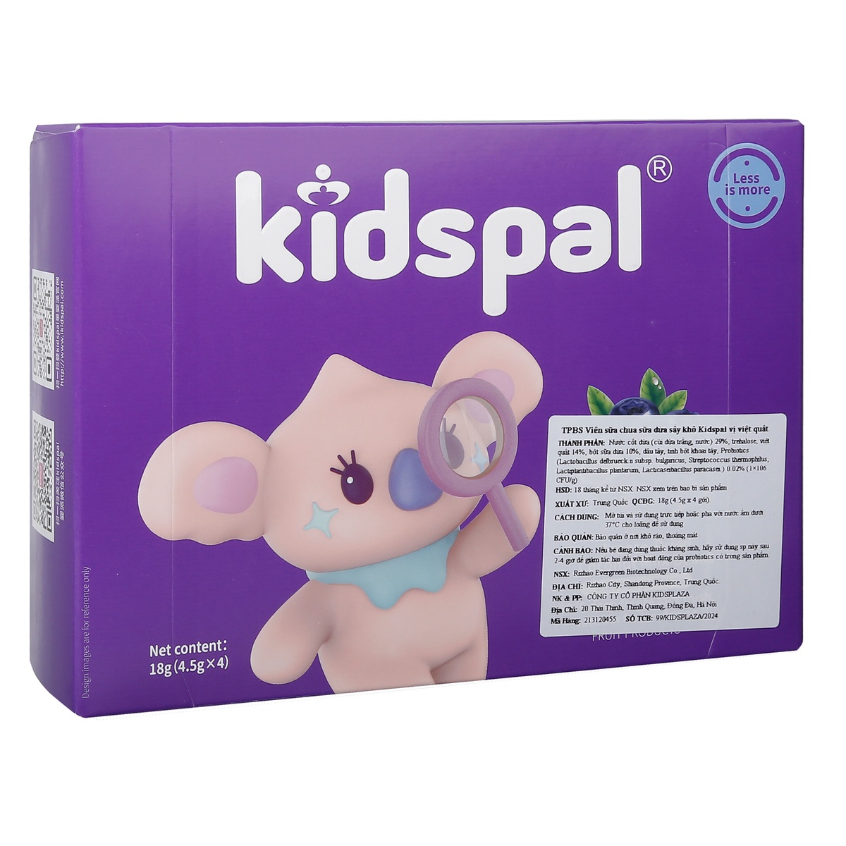 Sữa chua sữa dừa sấy khô Kidspal vị việt quất - góc nghiêng