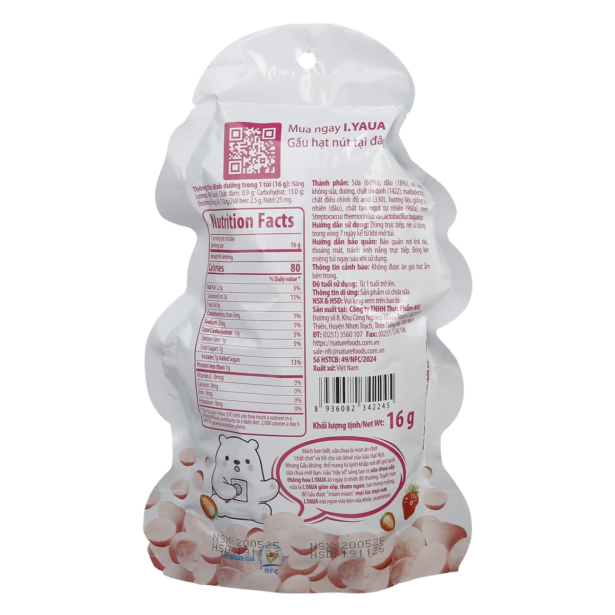 Sữa chua sấy thăng hoa vị dâu tây I.Yaua 16g - mặt trái