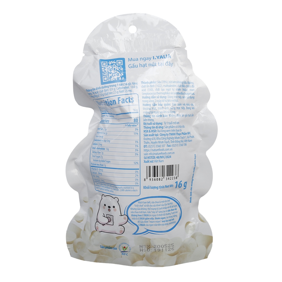 Sữa chua sấy thăng hoa vị truyền thống I.Yaua 16g - mặt trái