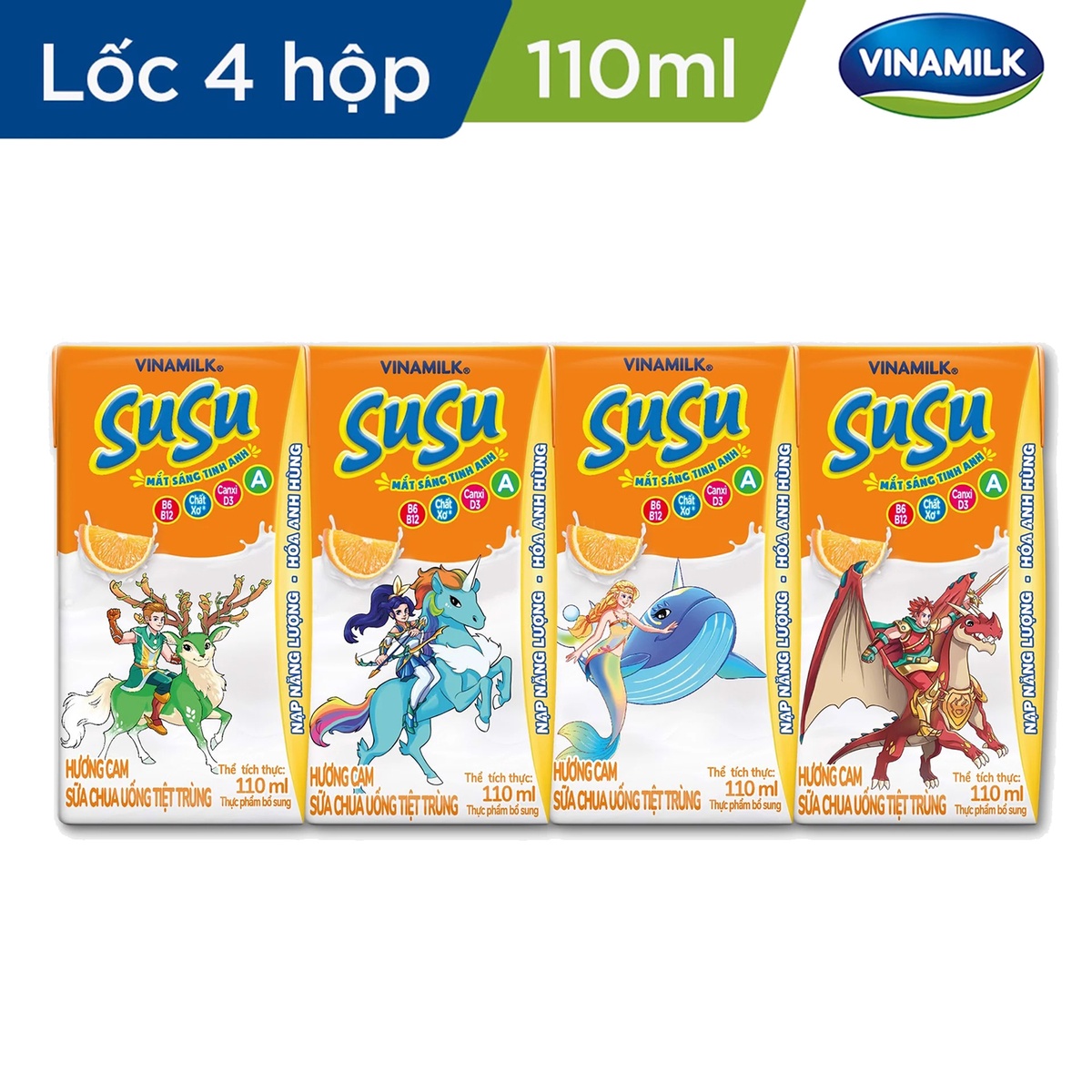 Sữa chua uống Susu hương cam (4*110ml) - mặt trái