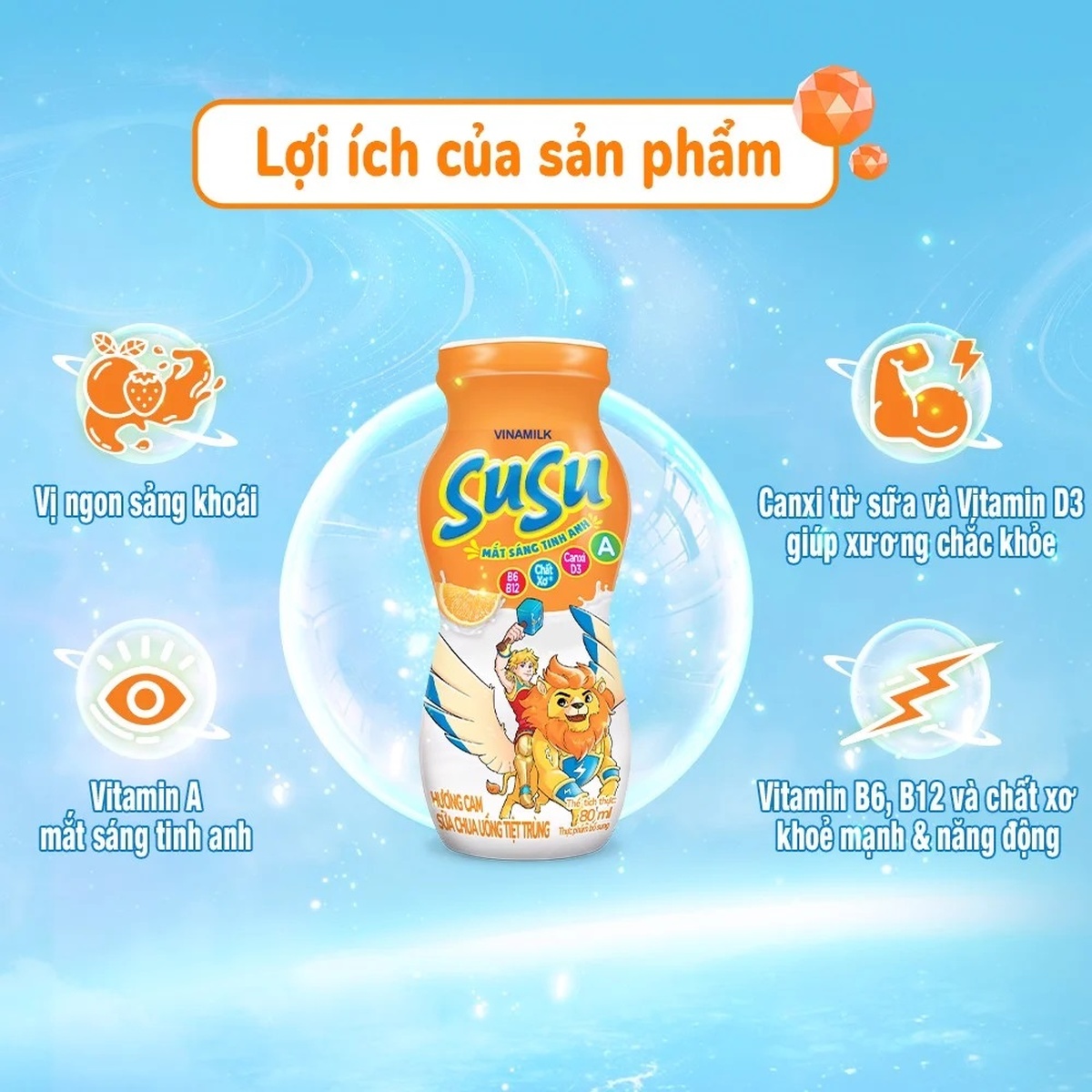 Sữa chua uống Susu hương cam (6*80ml) cho bé - mặt phải