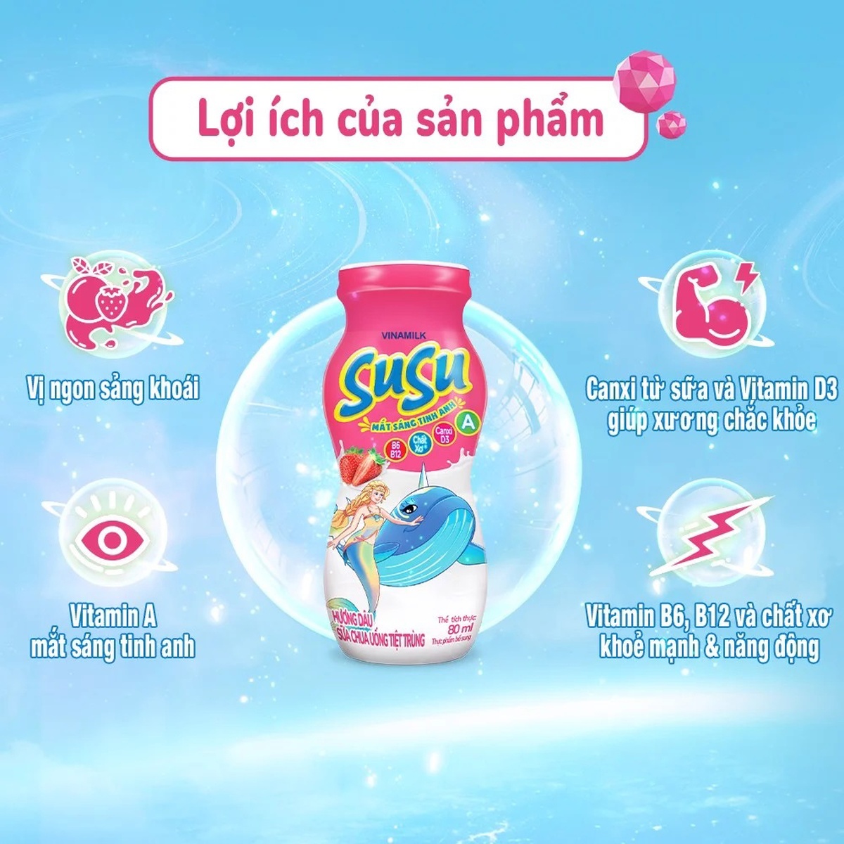 Sữa chua uống SuSu hương dâu (6x80ml) - góc nghiêng