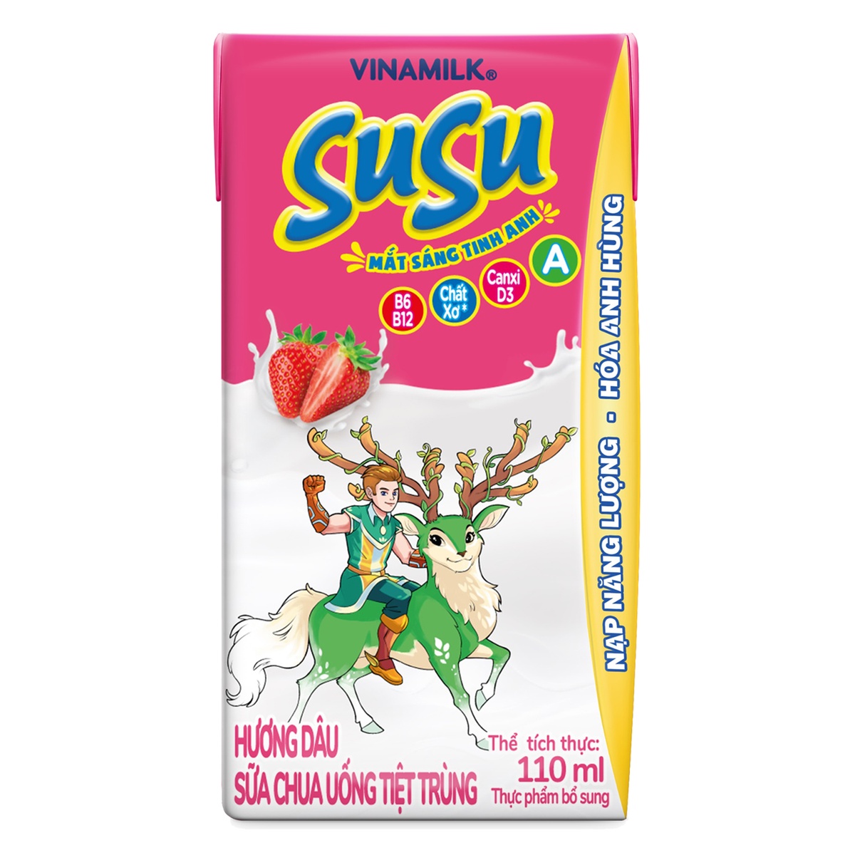 Sữa chua uống Susu hương dâu Vinamilk 4*110ml - mặt trái