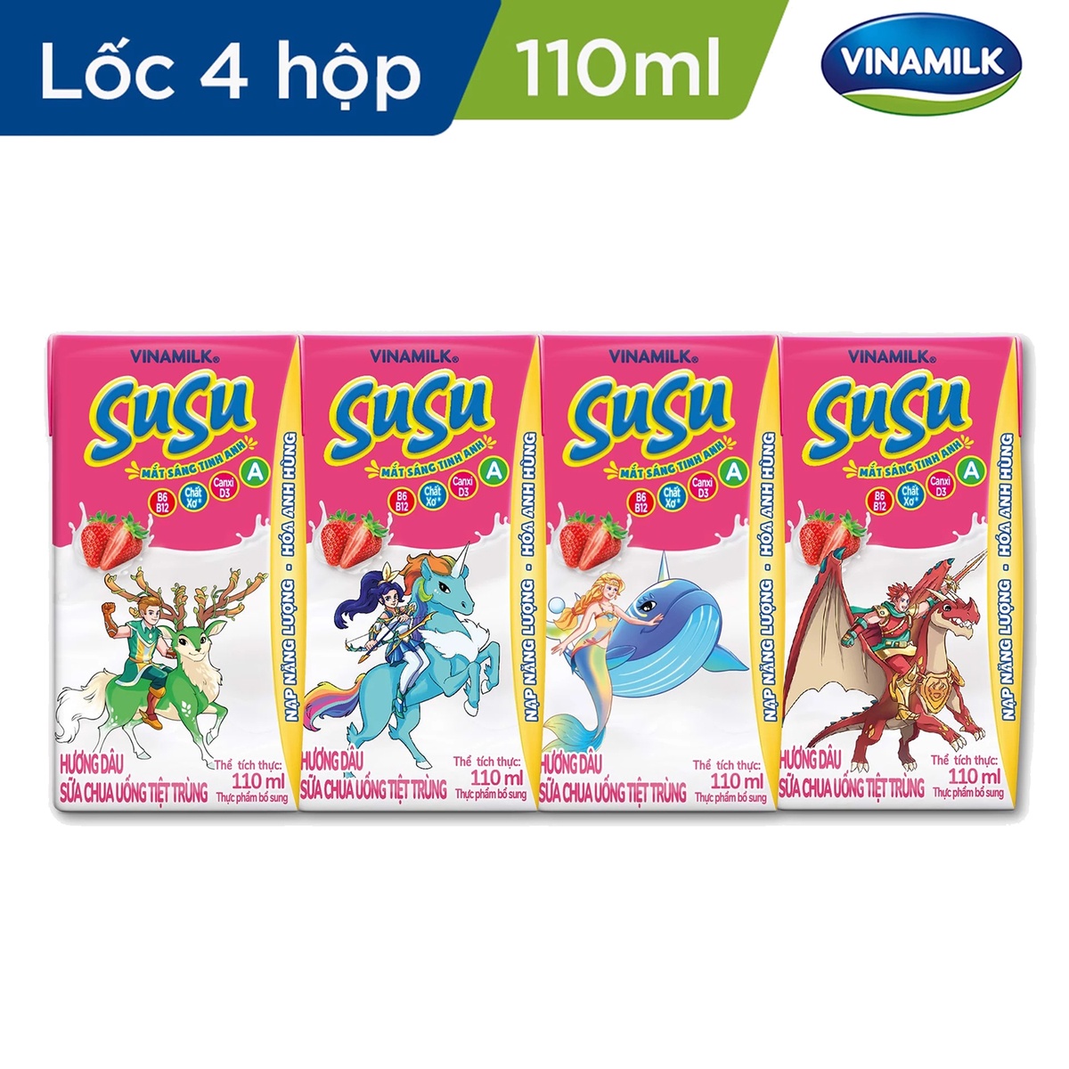 Sữa chua uống Susu hương dâu Vinamilk 4*110ml - góc nghiêng