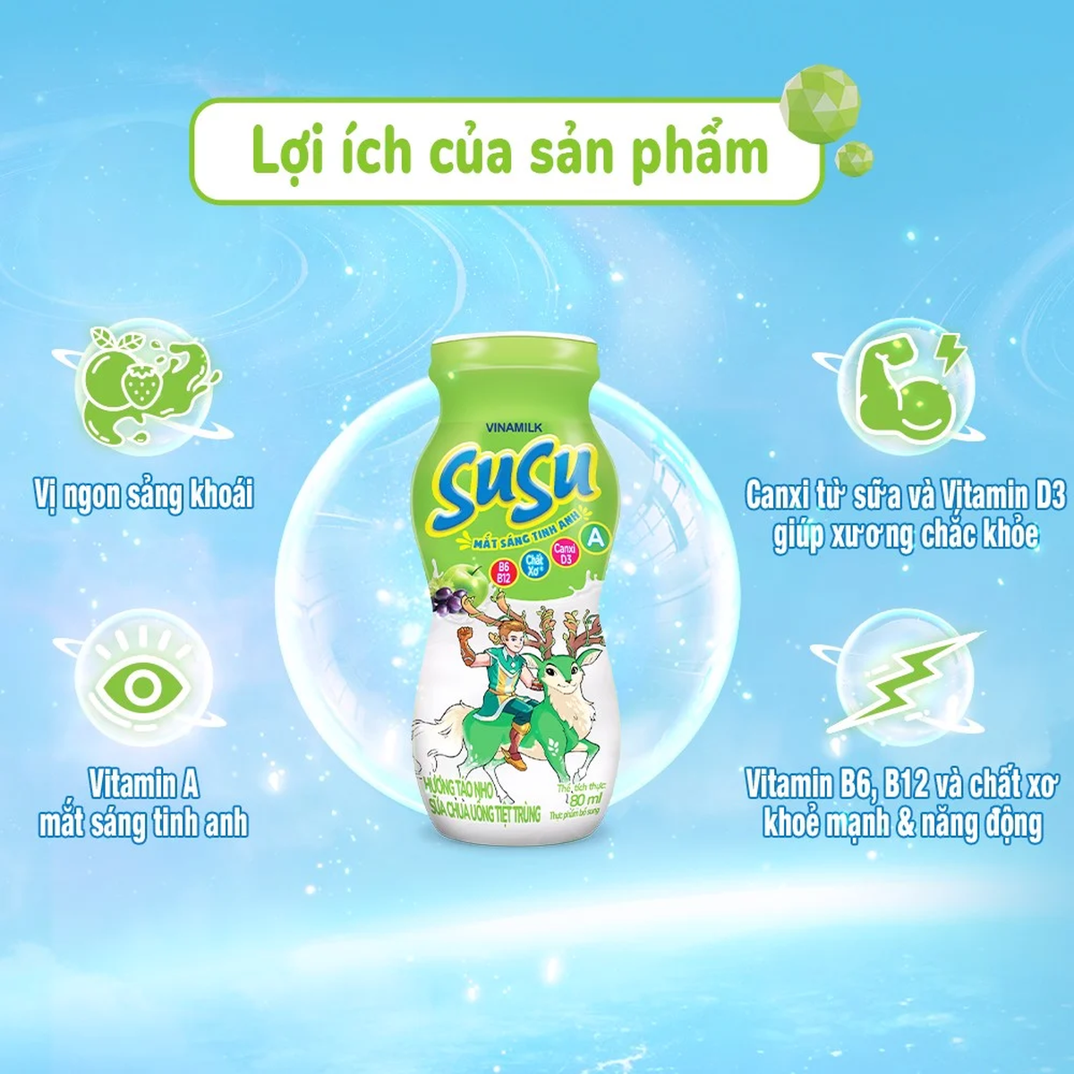 Sữa chua uống Susu hương táo nho (6*80ml) cho bé trên 8 tháng tuổi - mặt sau