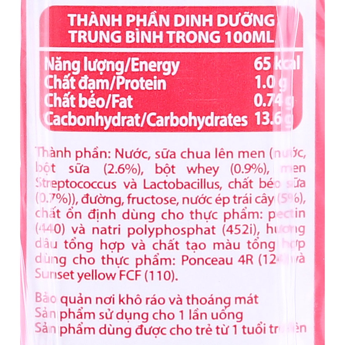 Sữa chua uống Yomost vị dâu 170ml - mặt trái