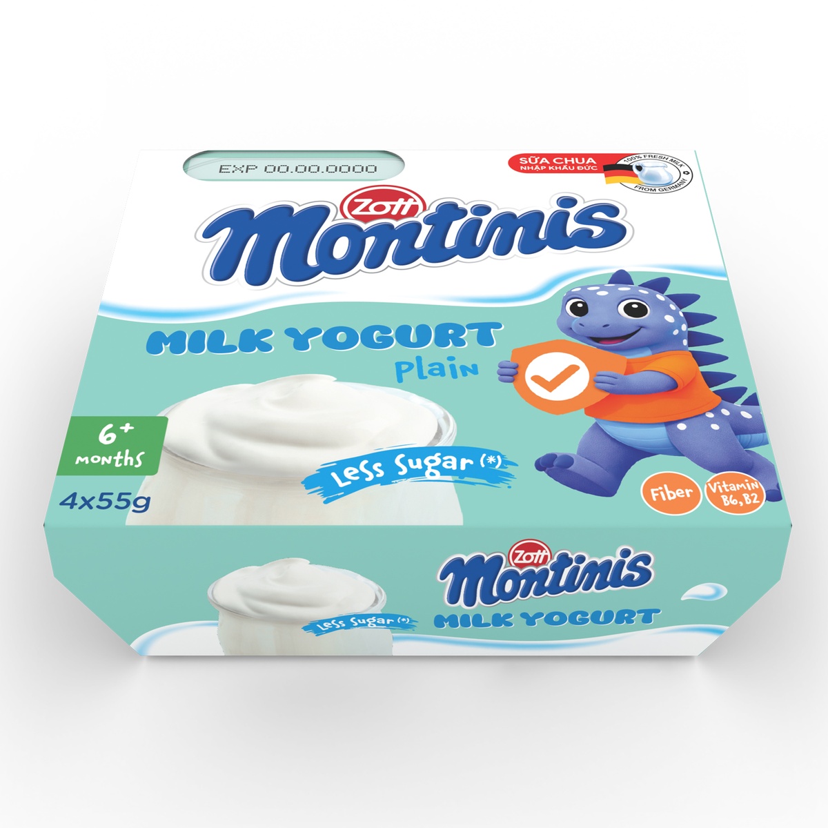 Sữa chua Zott Montinis vị nguyên bản 4*55g - mặt trái