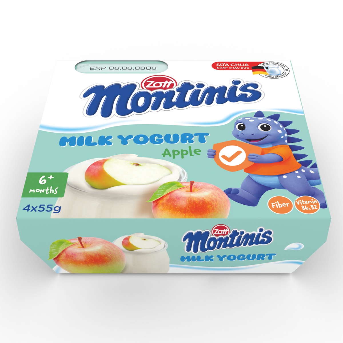 Sữa chua Zott Montinis vị táo 4*55g - mặt trái