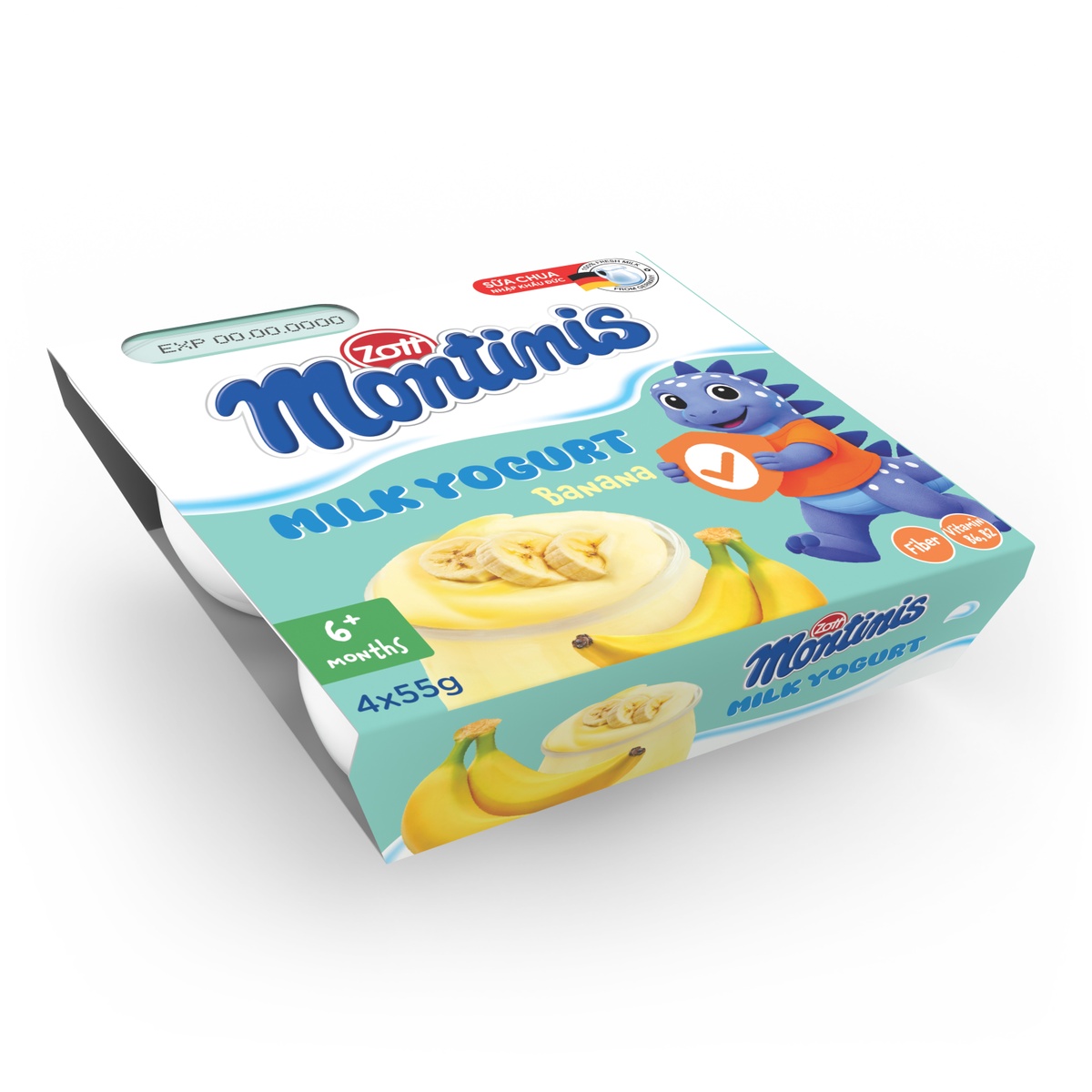 Sữa chua Zott Montinis vị chuối 4*55g - mặt phải