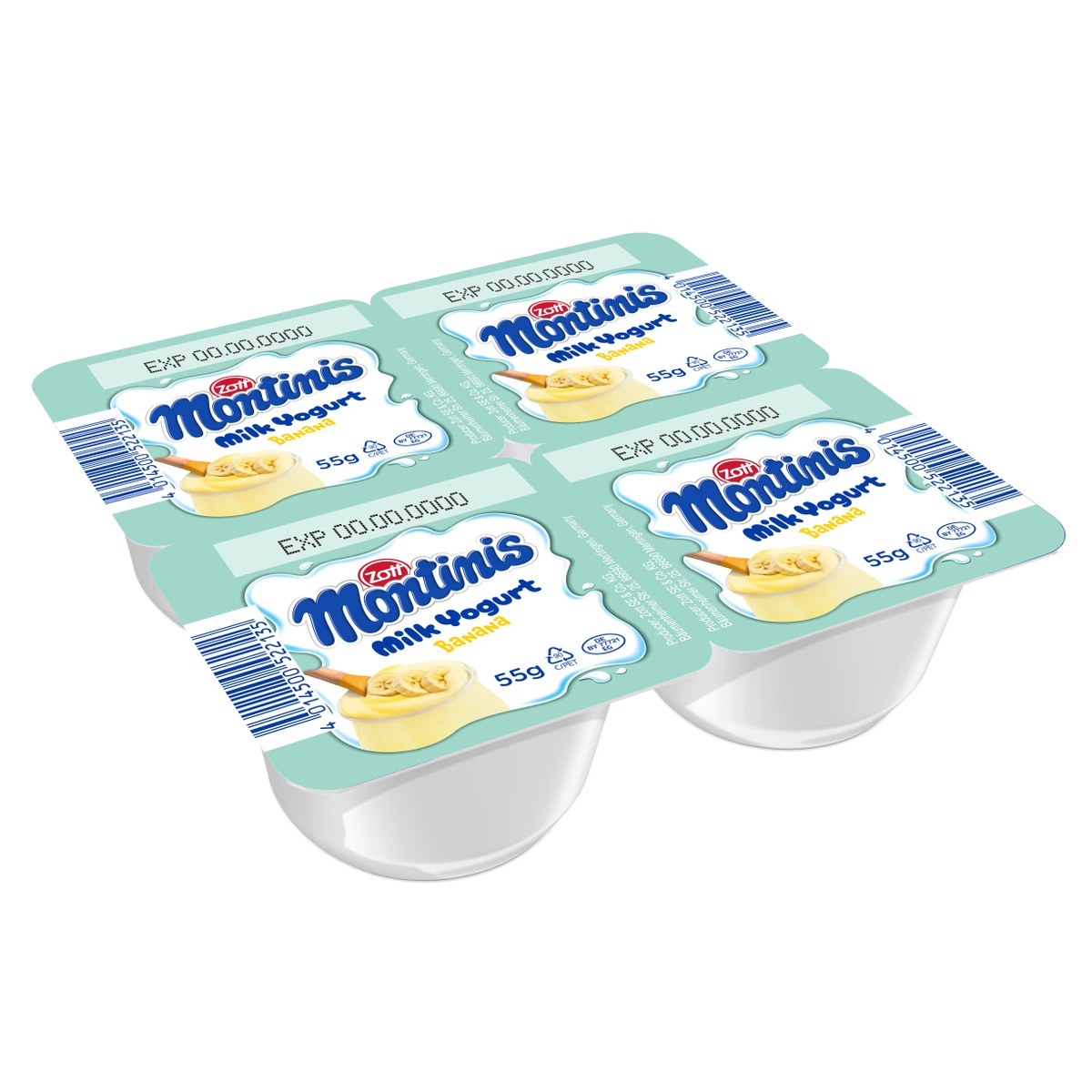 Sữa chua Zott Montinis vị chuối 4*55g - mặt sau