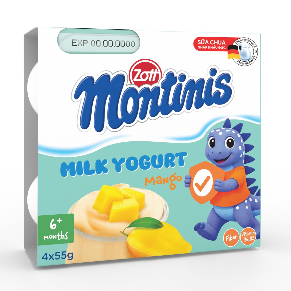 Sữa chua Zott Montinis vị xoài 4*55g - mặt trái