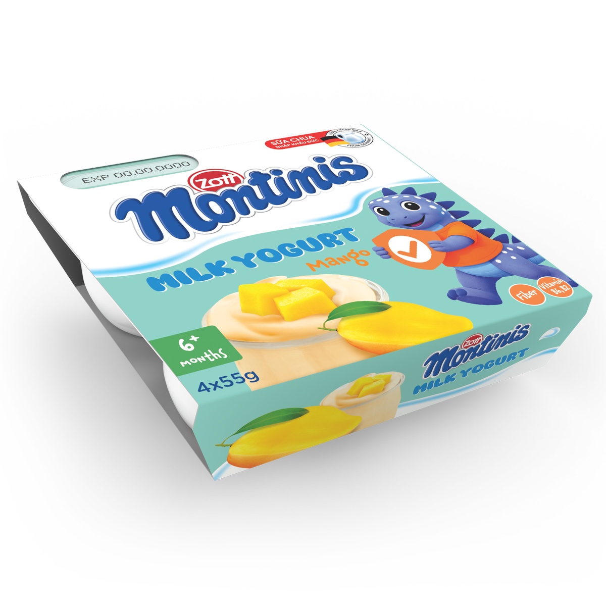 Sữa chua Zott Montinis vị xoài 4*55g - mặt sau