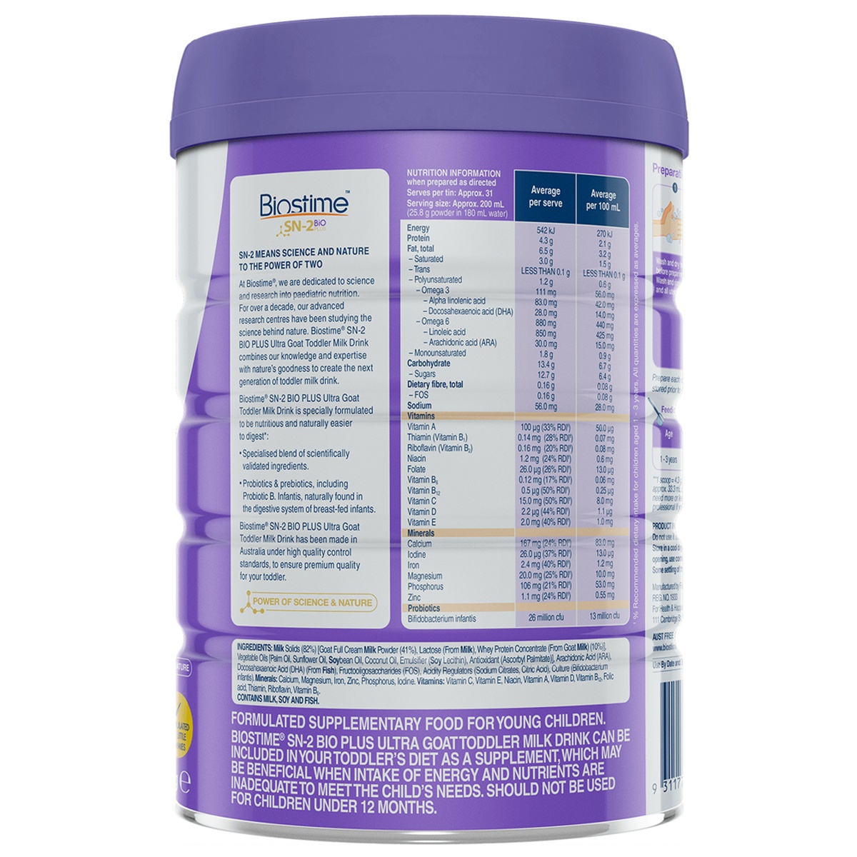 Sữa Biostime số 3 SN-2 Bio Plus (cho bé từ 1 tuổi) 800g - mặt phải