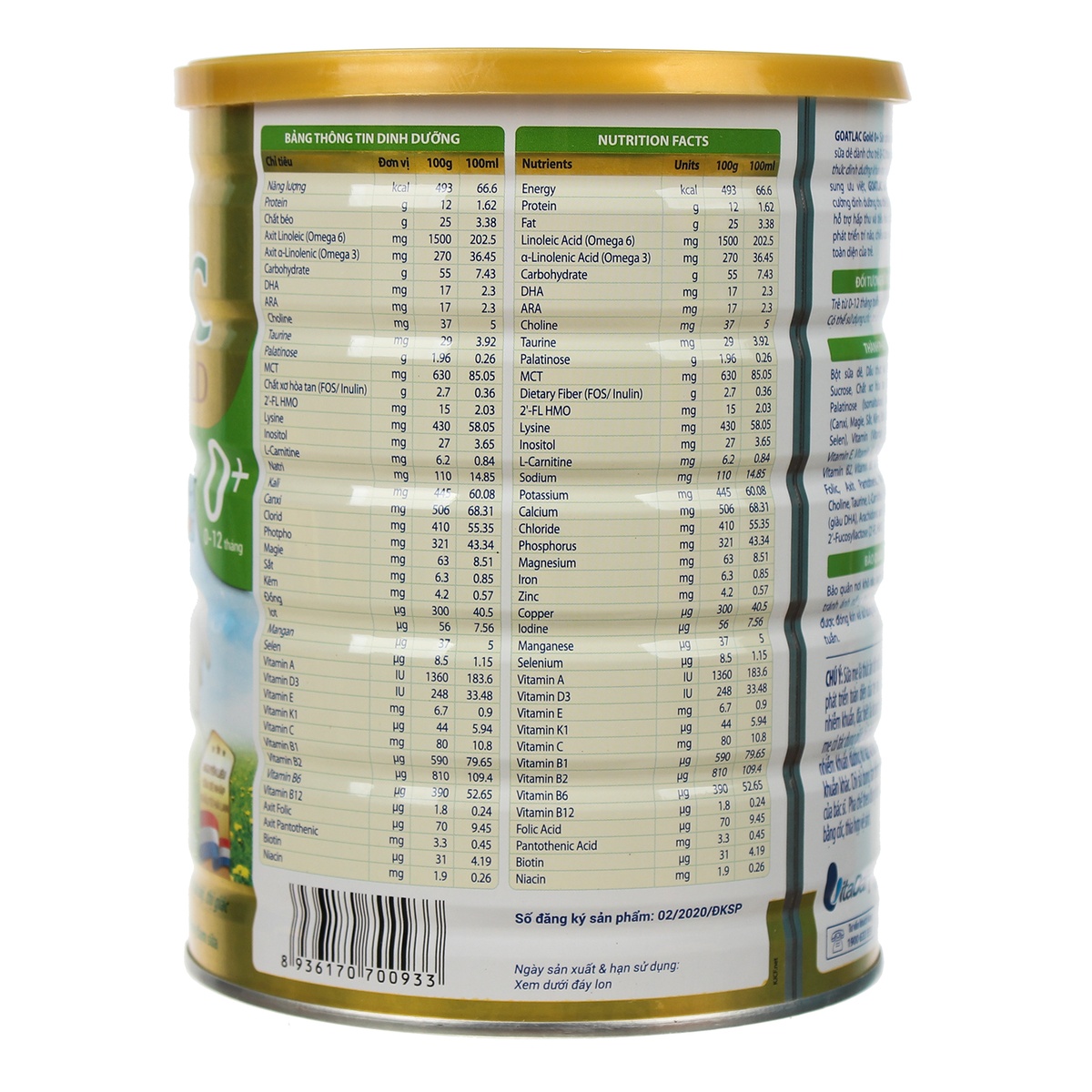 Sữa dê Goatlac Gold 0+ 800G cho bé biếng ăn (0-12M) - mặt phải