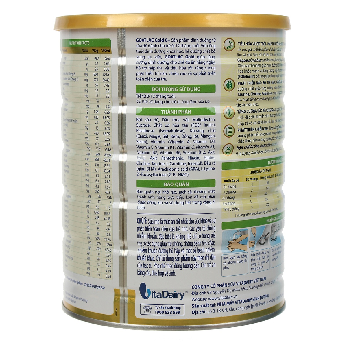 Sữa dê Goatlac Gold 0+ 800G cho bé biếng ăn (0-12M) - mặt sau