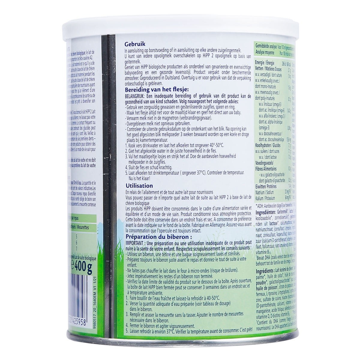 Sữa dê HiPP Organic số 2 (cho bé 6-12 tháng) 400g - mặt phải