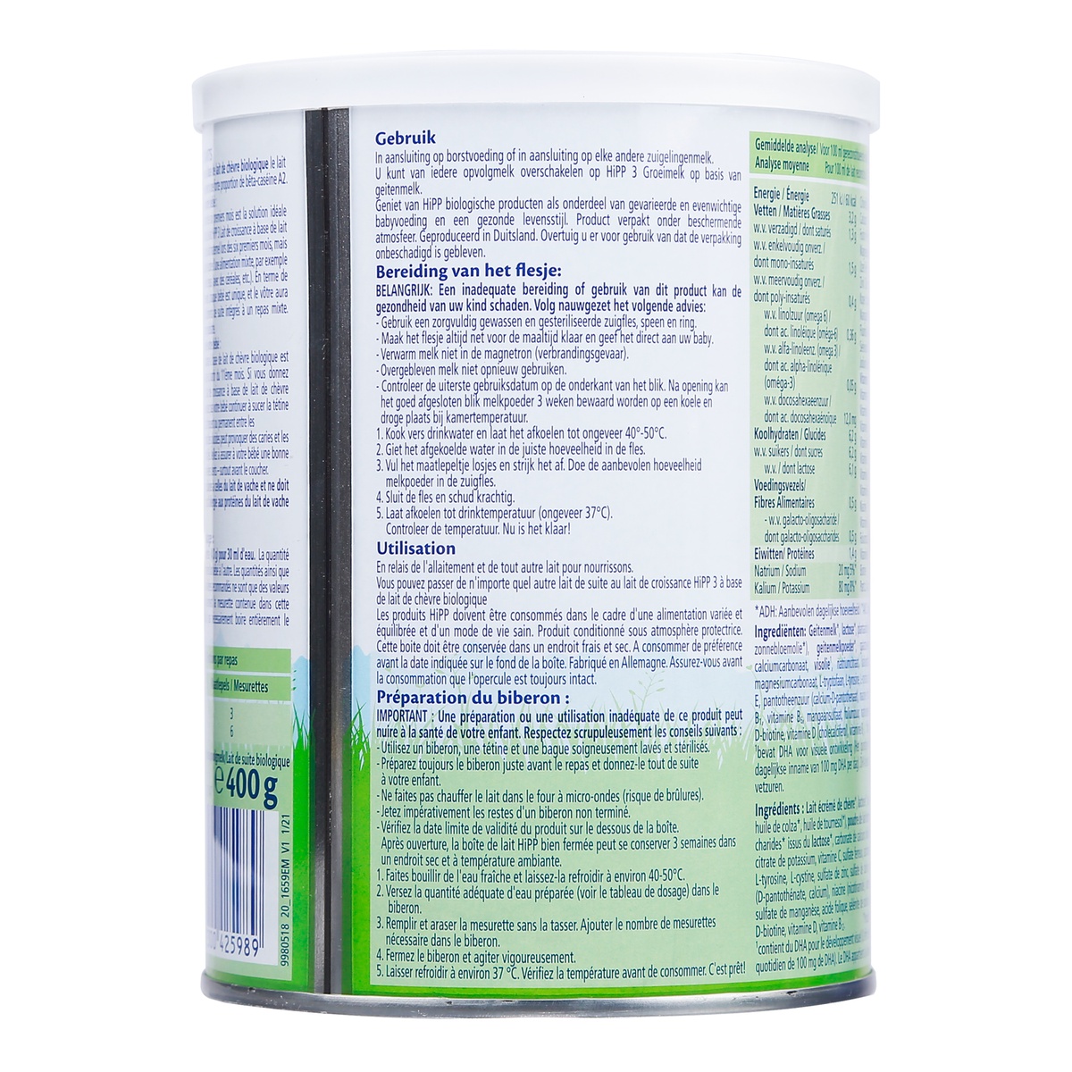 Sữa dê Hipp Organic số 3 400g cho bé trên 12 tháng tuổi - mặt phải