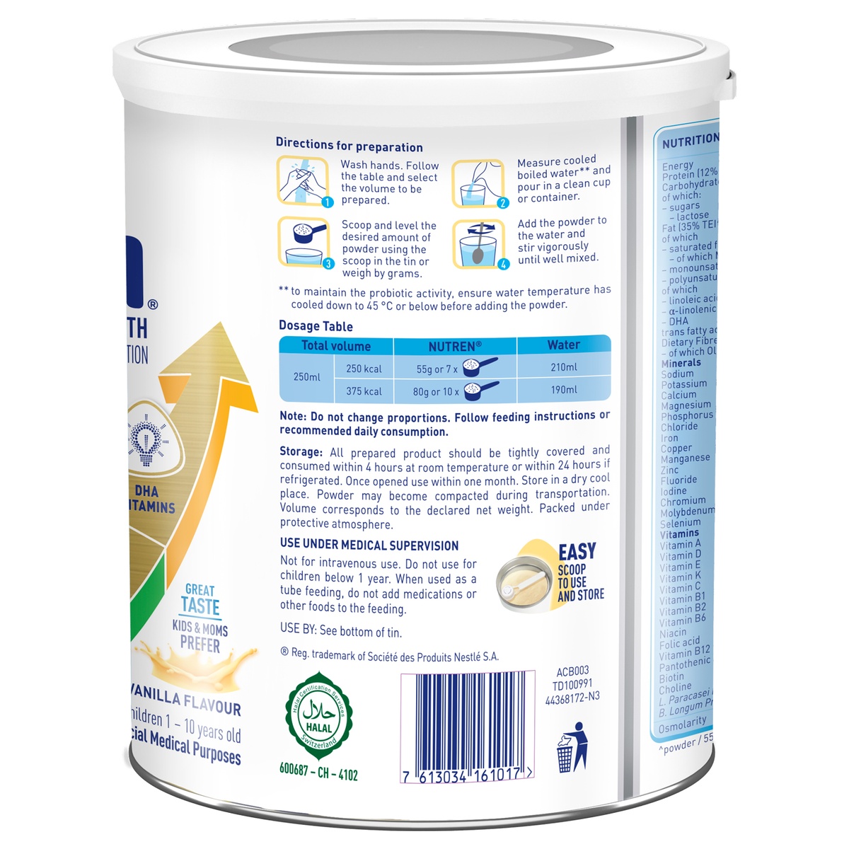 Sữa dinh dưỡng Nutren Junior (cho bé 1-10 tuổi) 800g - mặt phải