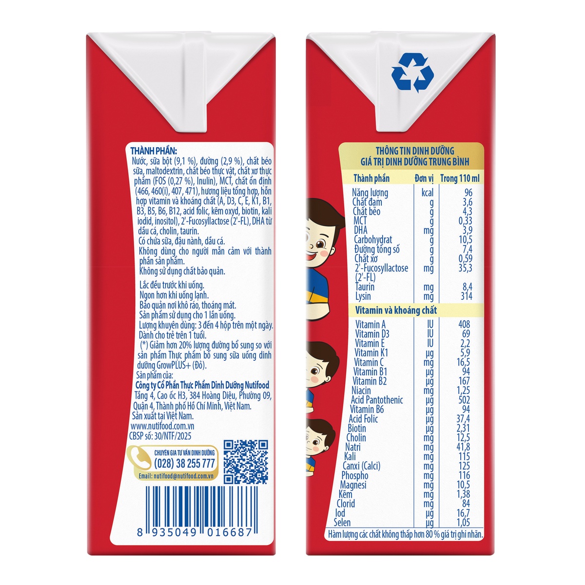 Sữa dinh dưỡng pha sẵn Nutifood GrowPlus+ Đỏ ít đường  4*110ml  - hình 6