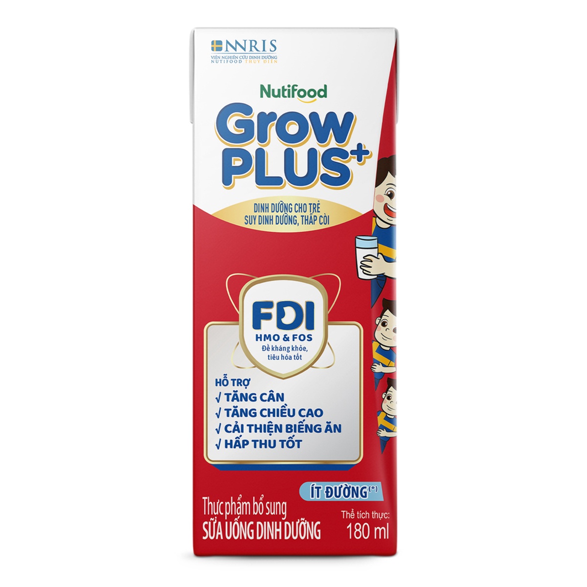 Sữa dinh dưỡng pha sẵn Nutifood GrowPlus+ Đỏ ít đường 4*180ml - mặt trái