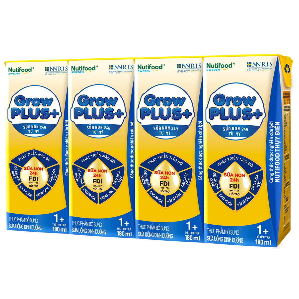 Sữa dinh dưỡng pha sẵn Nutifood GrowPlus+ Vàng  4*180ml - mặt trái