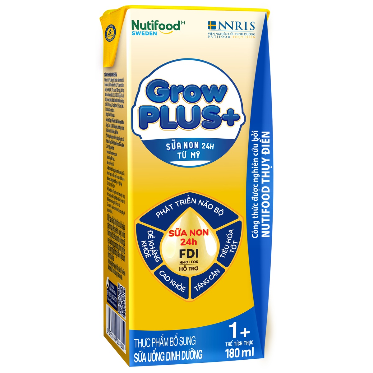Sữa dinh dưỡng pha sẵn Nutifood GrowPlus+ Vàng  4*180ml - góc nghiêng