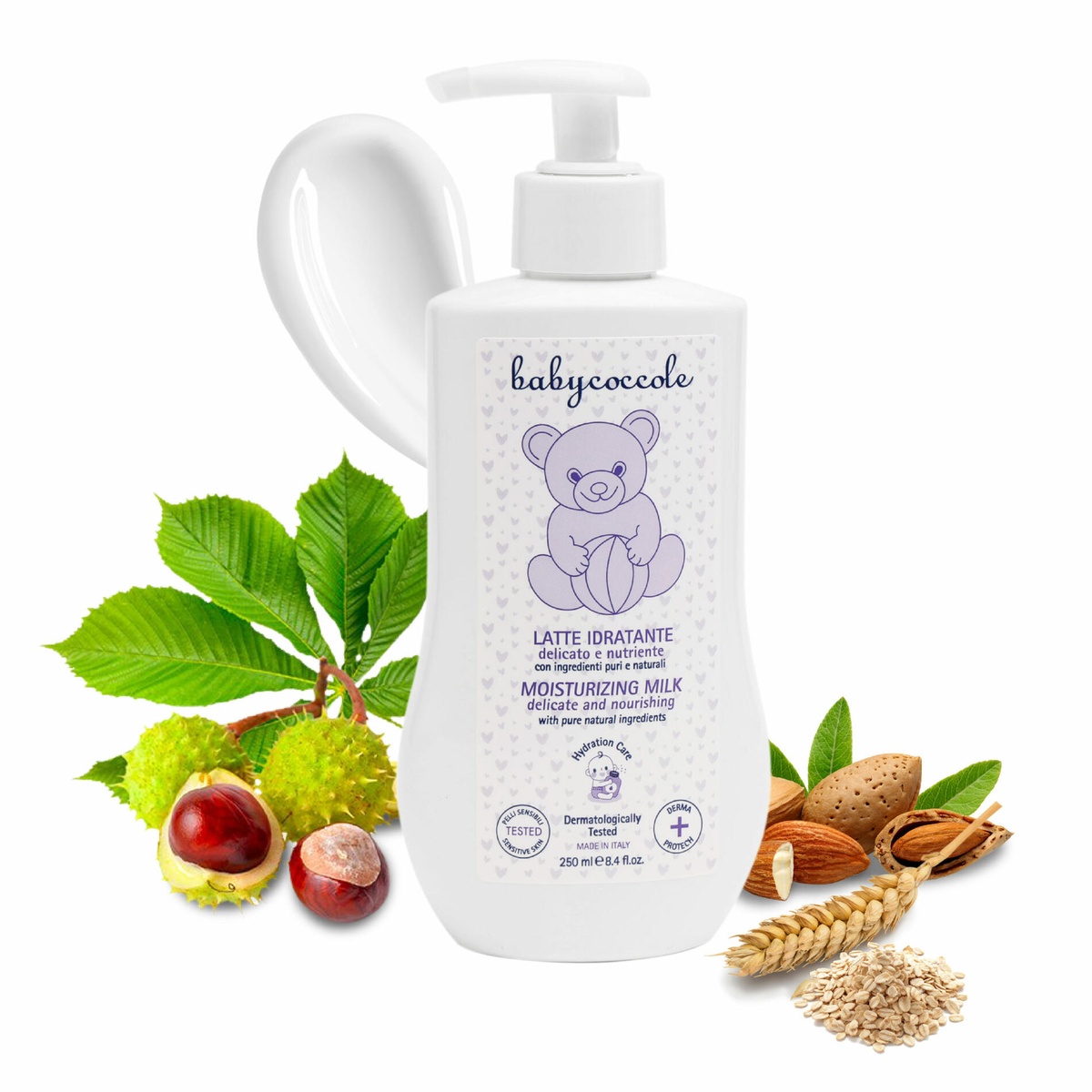 Sữa dưỡng ẩm chiết xuất hạnh nhân Babycoccole 250ml 0M+ - mặt phải