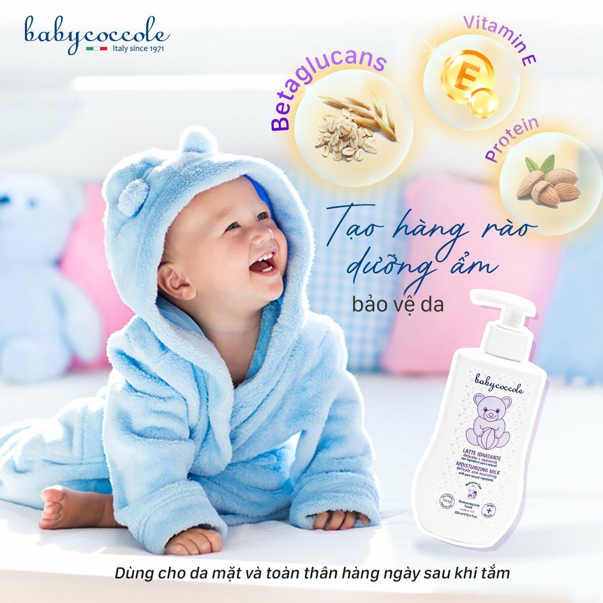Sữa dưỡng ẩm chiết xuất hạnh nhân Babycoccole 250ml 0M+ - mặt sau
