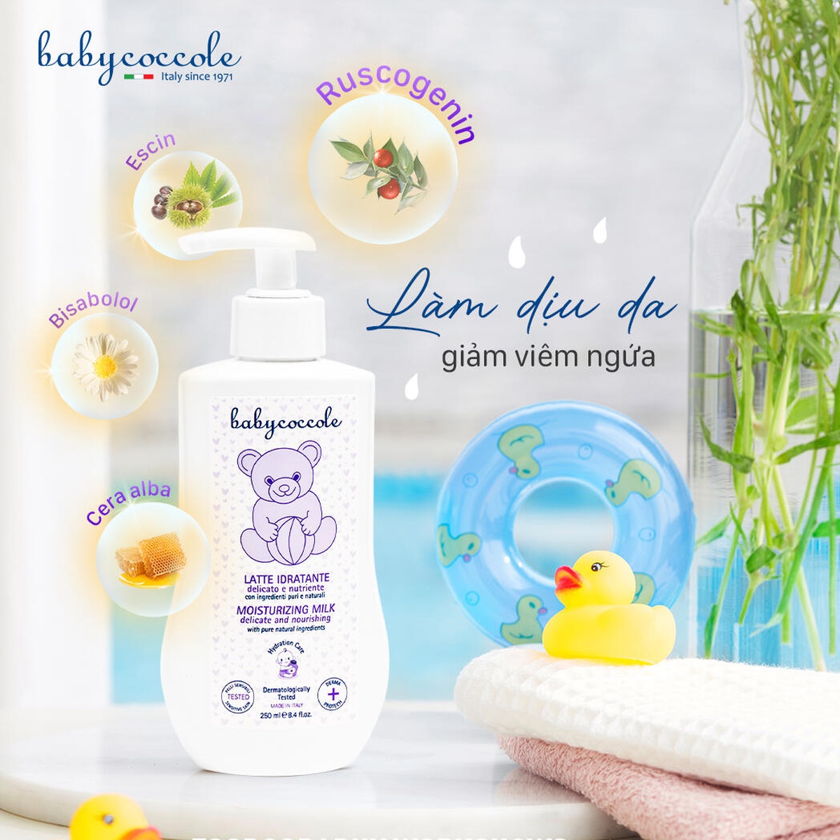 Sữa dưỡng ẩm chiết xuất hạnh nhân Babycoccole 250ml 0M+ - góc nghiêng