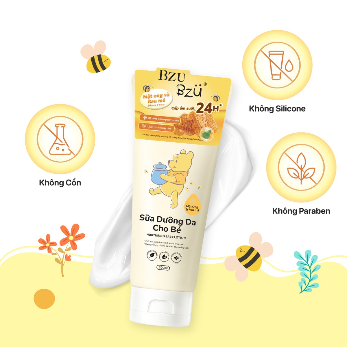 Sữa dưỡng da cho bé mật ong & rau má Bzu Bzu 200ml - mặt phải